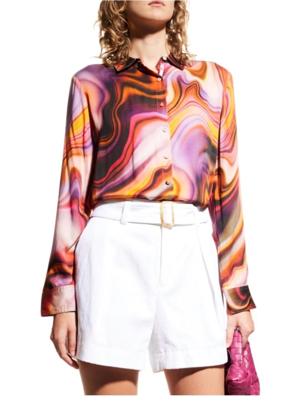 NWT Johnny Was Nessi 100% Silk Button Front Blouse Multicolor Size L
